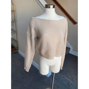 Missguided tan off the shoulder sweater, size S/M